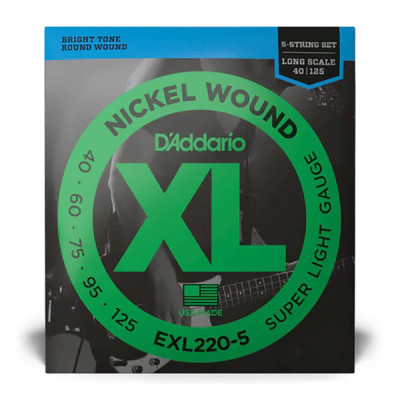D'ADDARIO XL NICKEL WOUND BASS SUPER LIGHT 5-STRING (40-125) струни для бас-гітари
